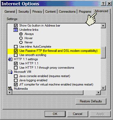 figure 4 Configuring Internet Explorer to use passive mode should be here